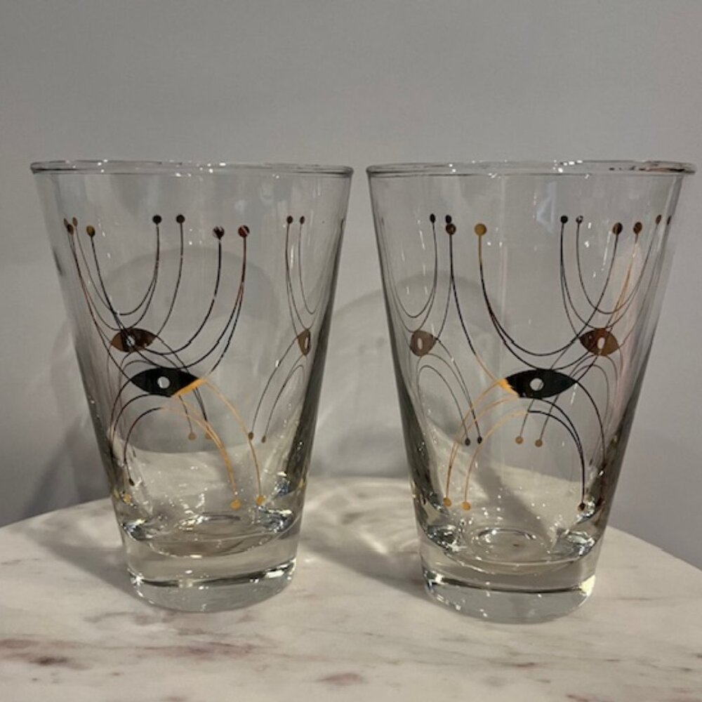 Pair of Vintage MCM Libbey Adagio 8oz Glasses with Gold Design - Picture 3 of 6